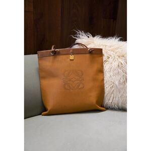 Loewe Anagram Brown Leather Tote Shoulder Bag Gold Hardware